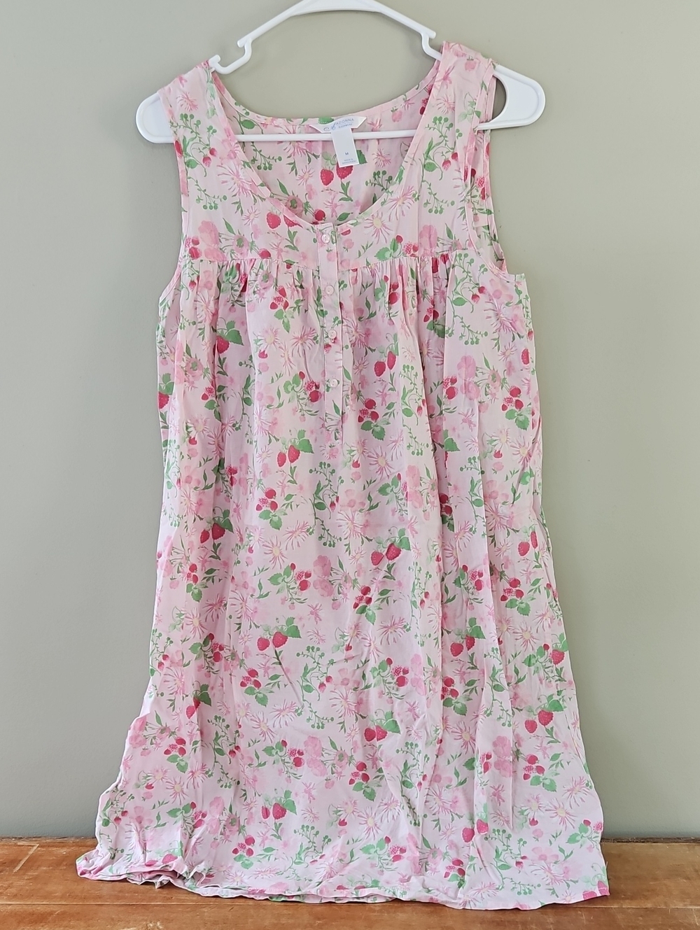 Adonna Women's Pink Floral Sleeveless Nightgown